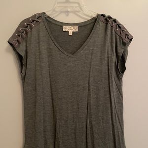 Gray Laced Sleeves Top, v neck, Pink Republic, M